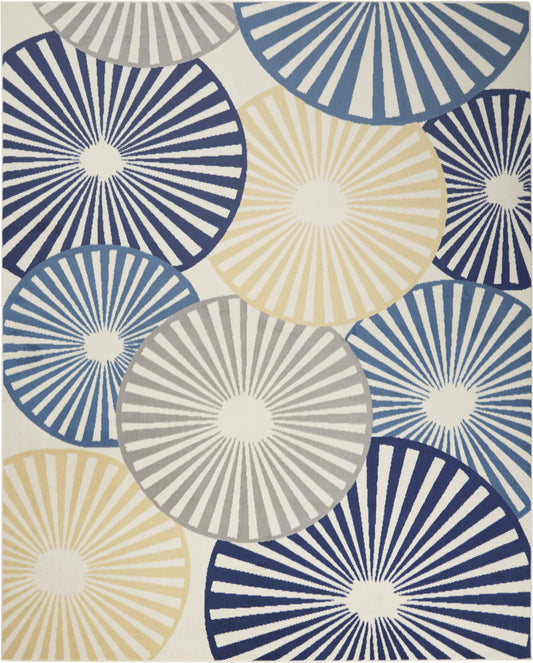 7' X 10' Beige and Blue Geometric Power Loom Area Rug-0