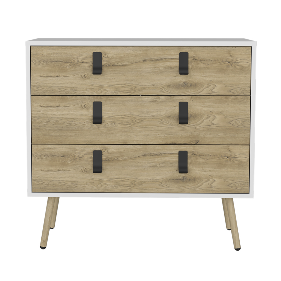 32" White and Natural Three Drawer Dresser-0