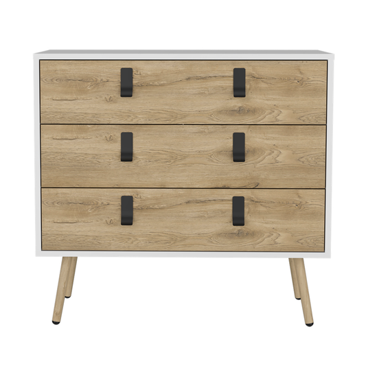 32" White and Natural Three Drawer Dresser-0