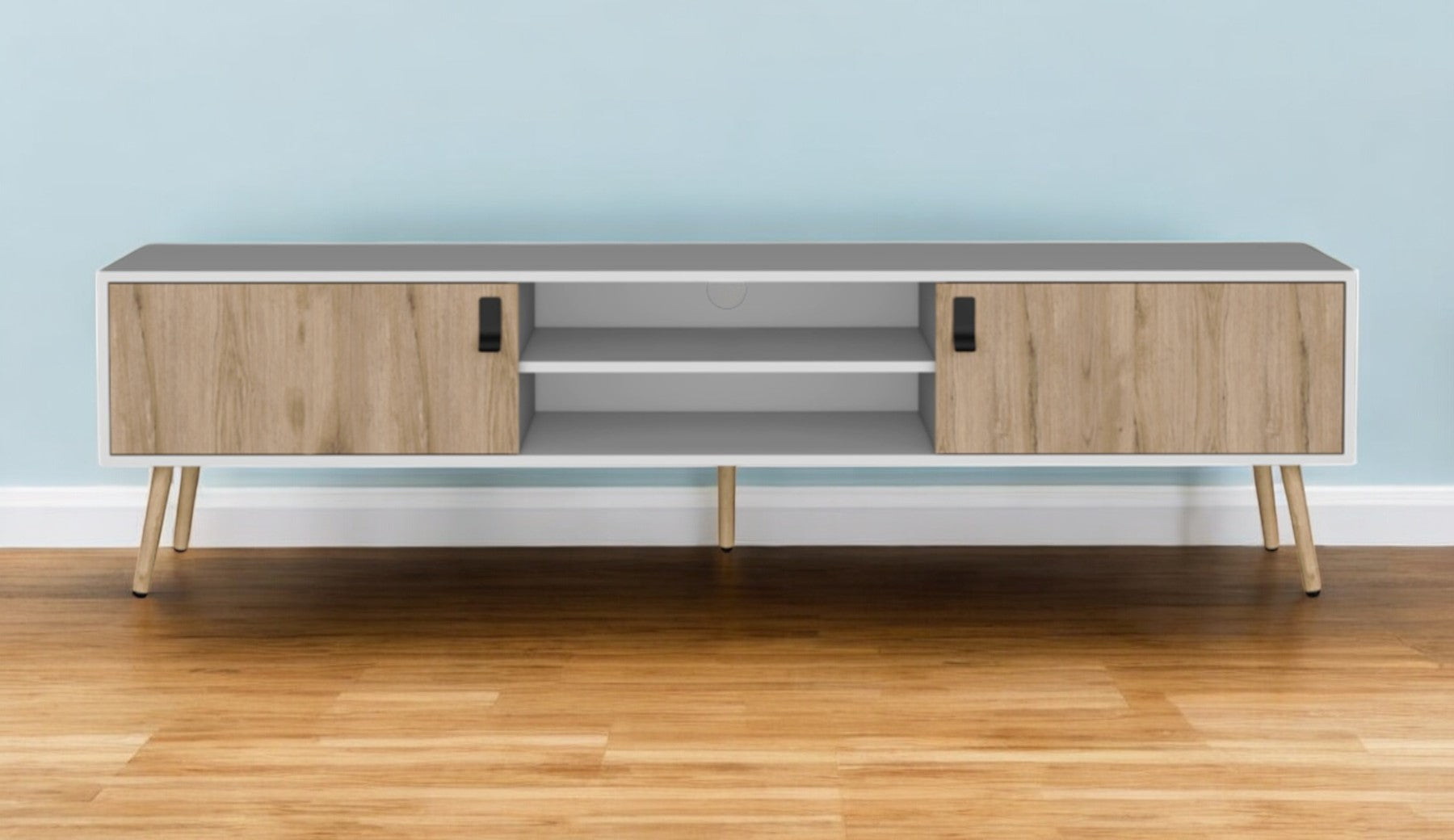 71" White And Beige Enclosed And Open Storage TV Stand-0