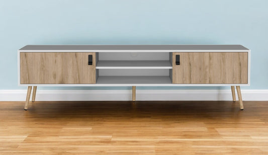 71" White And Beige Enclosed And Open Storage TV Stand-0