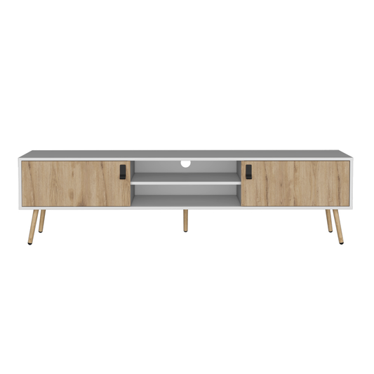 71" White And Beige Enclosed And Open Storage TV Stand-1