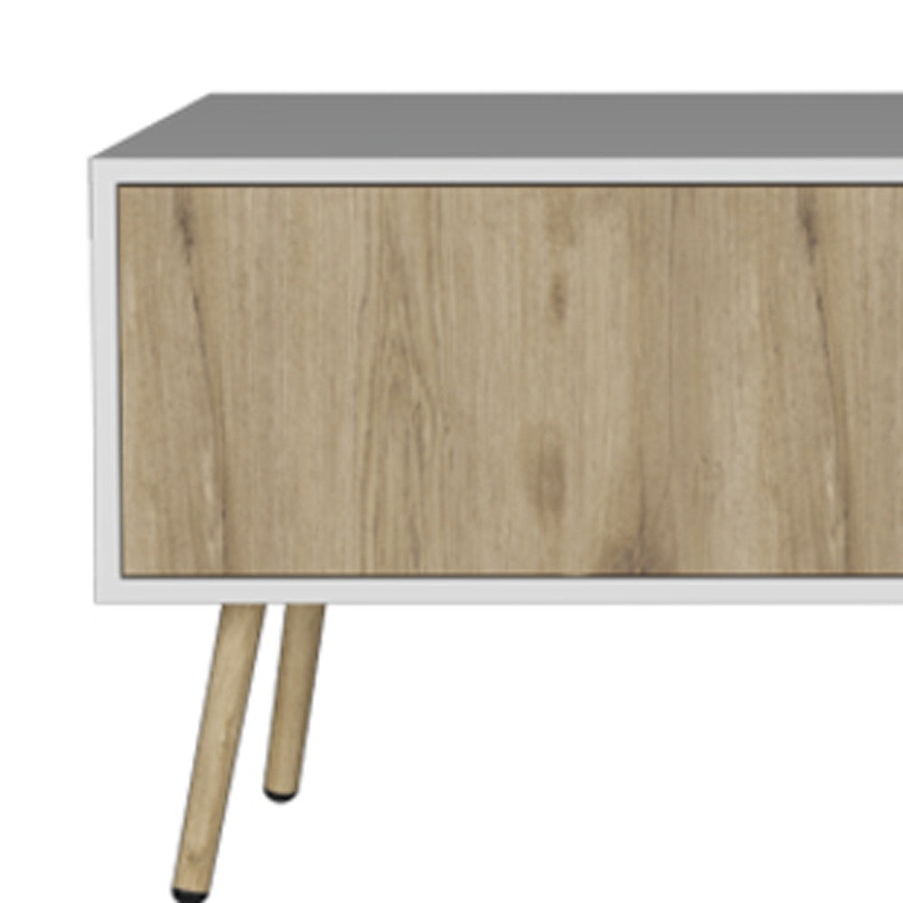 71" White And Beige Enclosed And Open Storage TV Stand-3