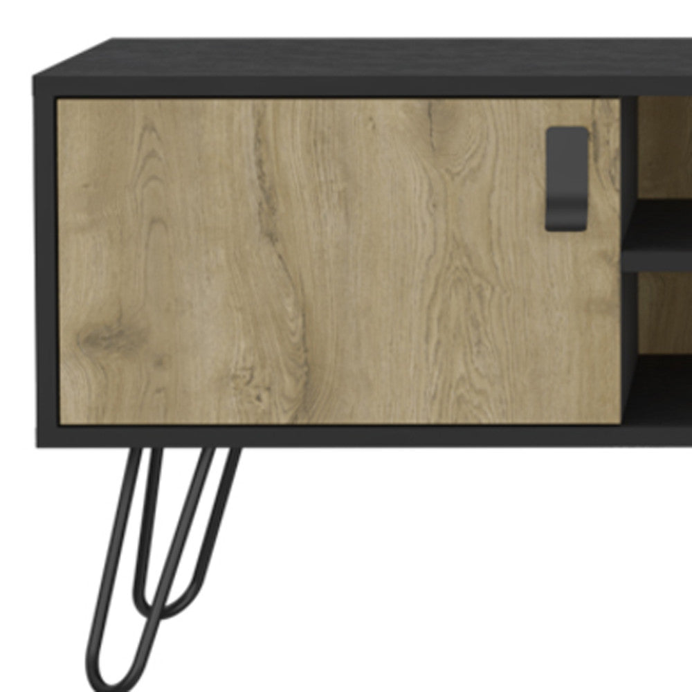 48" Beige and Black Cabinet Open And Enclosed Storage TV Stand-4