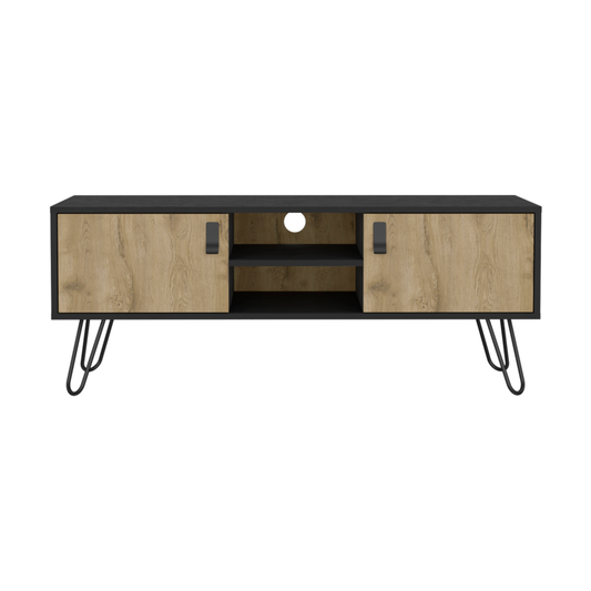 48" Beige and Black Cabinet Open And Enclosed Storage TV Stand-1