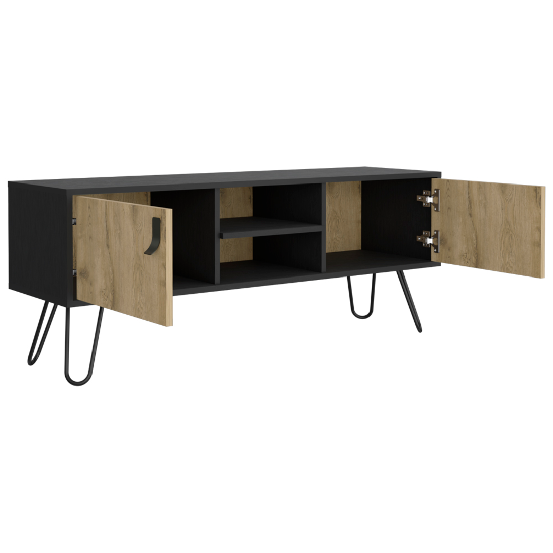 48" Beige and Black Cabinet Open And Enclosed Storage TV Stand-2