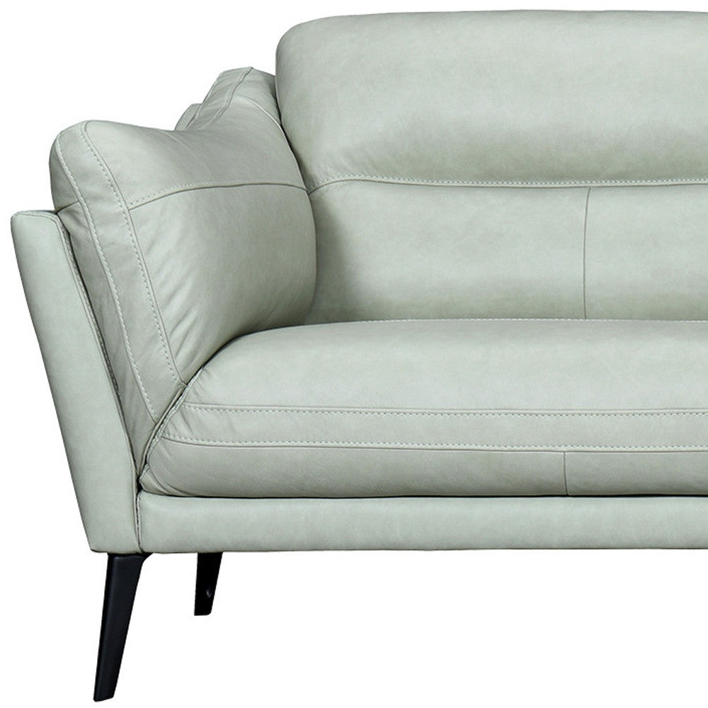 87" Mint Green Leather Sofa With Black Legs-7
