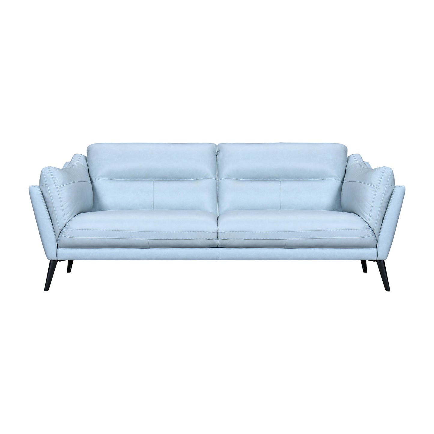 87" Sky Blue Leather Sofa With Black Legs-1