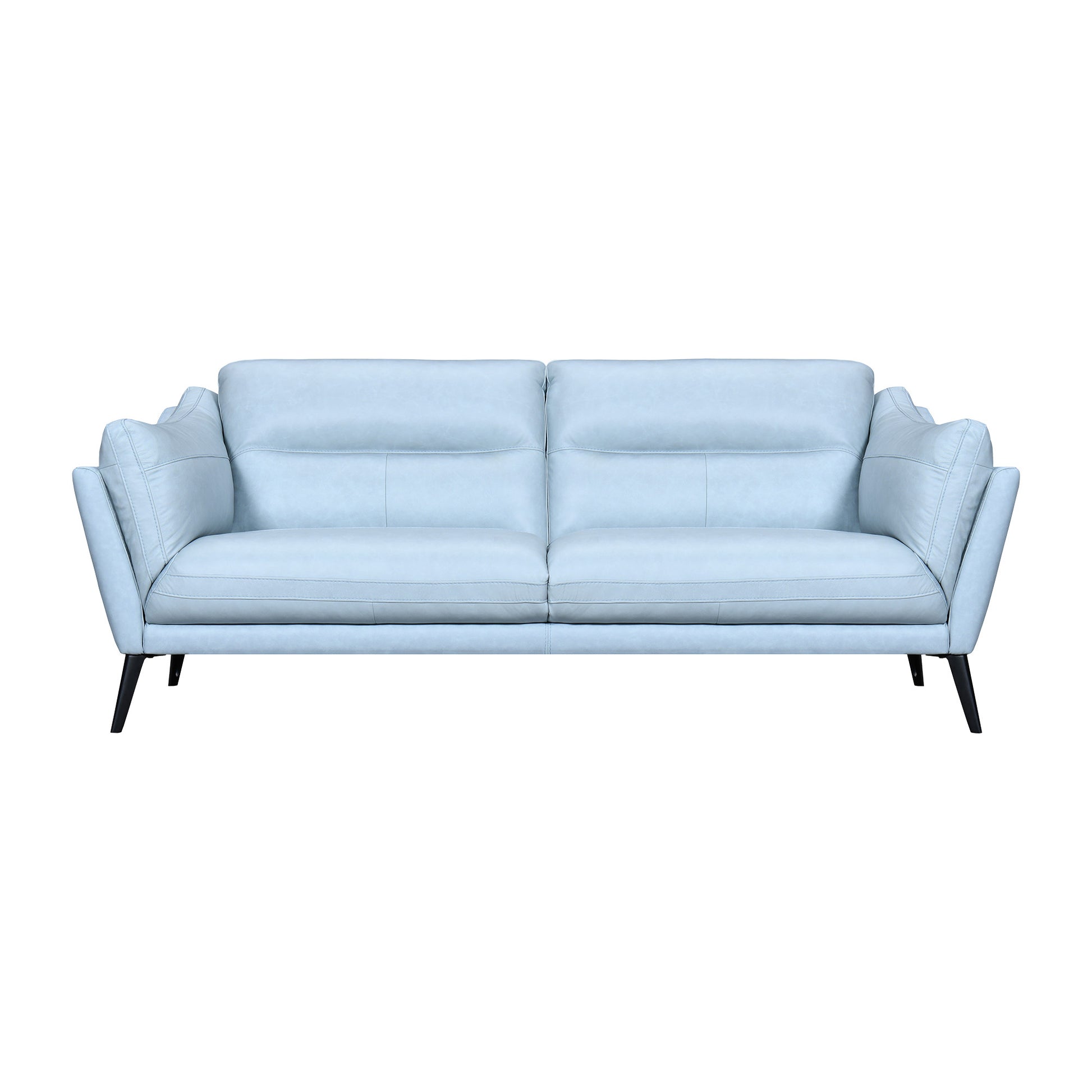 87" Sky Blue Leather Sofa With Black Legs-1