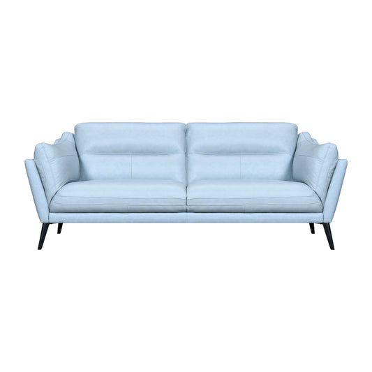 87" Sky Blue Leather Sofa With Black Legs-1