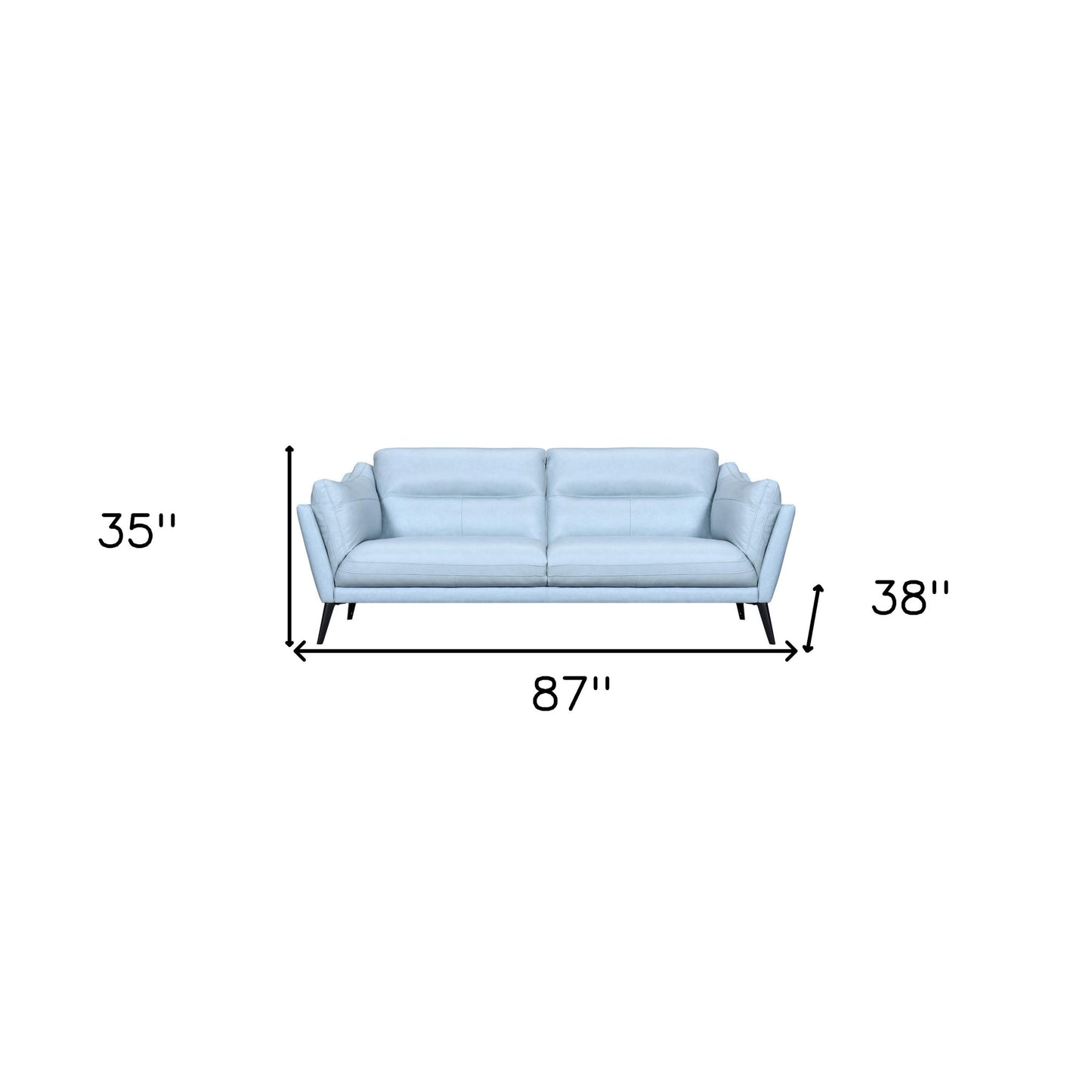 87" Sky Blue Leather Sofa With Black Legs-7
