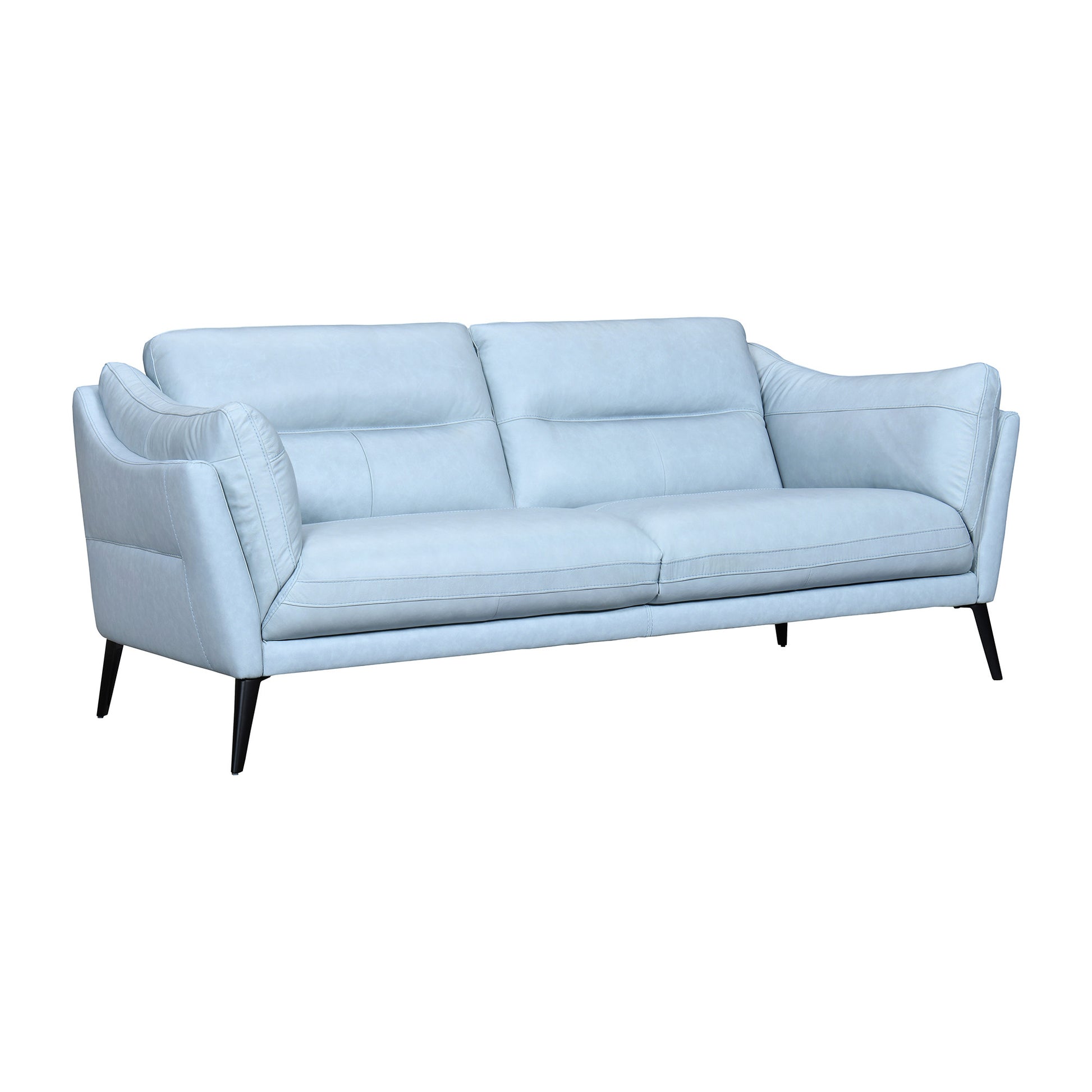 87" Sky Blue Leather Sofa With Black Legs-2