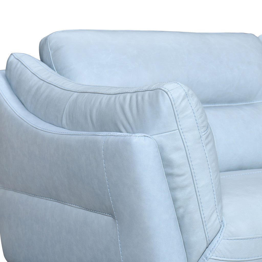 87" Sky Blue Leather Sofa With Black Legs-4