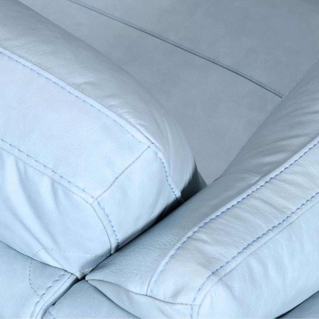 87" Sky Blue Leather Sofa With Black Legs-6