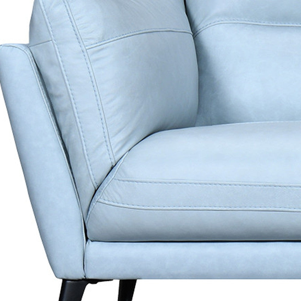 87" Sky Blue Leather Sofa With Black Legs-5