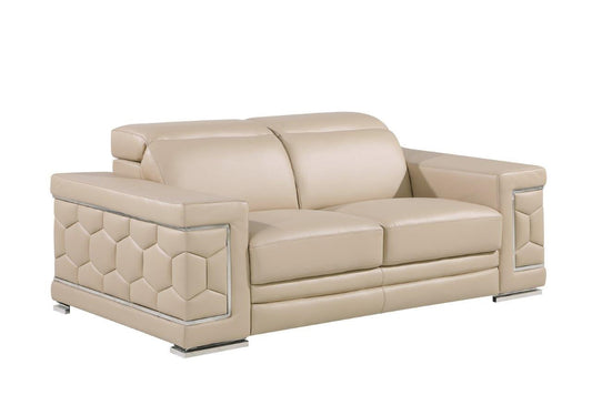 71" Beige And Silver Genuine Leather Loveseat-0