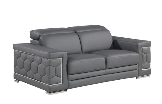 71" Gray And Silver Genuine Leather Loveseat-0