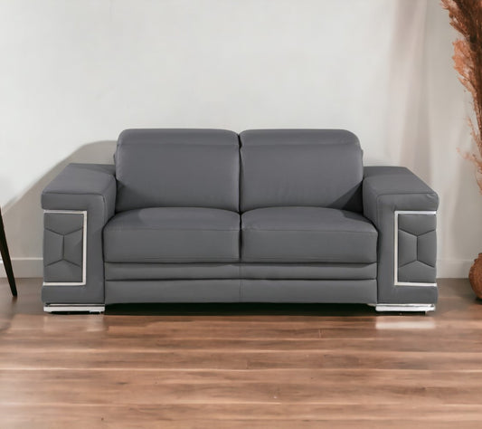 71" Gray And Silver Genuine Leather Loveseat-1