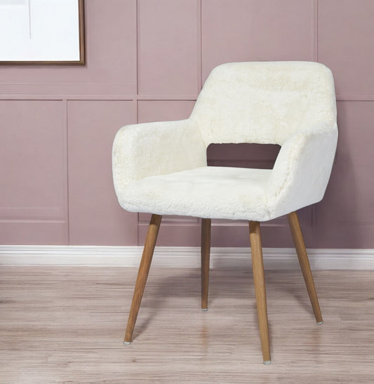 23" White and Brown Faux Fur Arm Chair-0