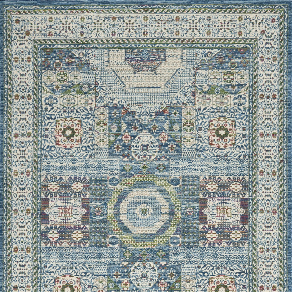 4' X 6' Ivory Blue and Green Oriental Distressed Non Skid Area Rug-7