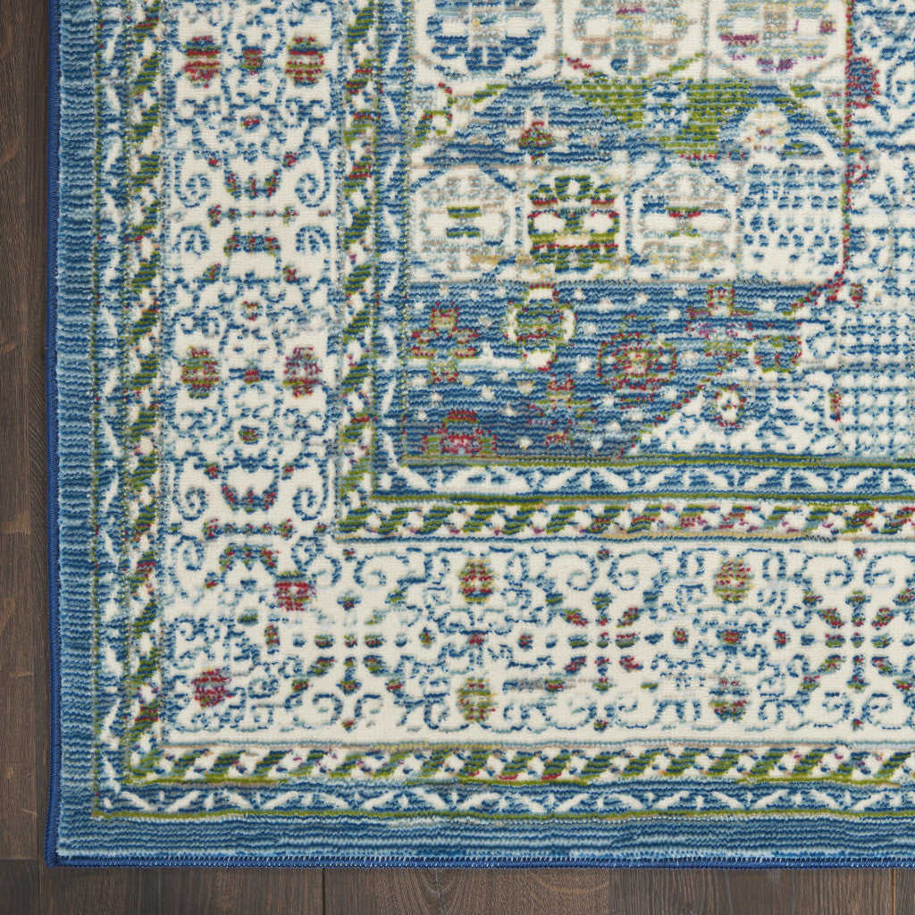 4' X 6' Ivory Blue and Green Oriental Distressed Non Skid Area Rug-3