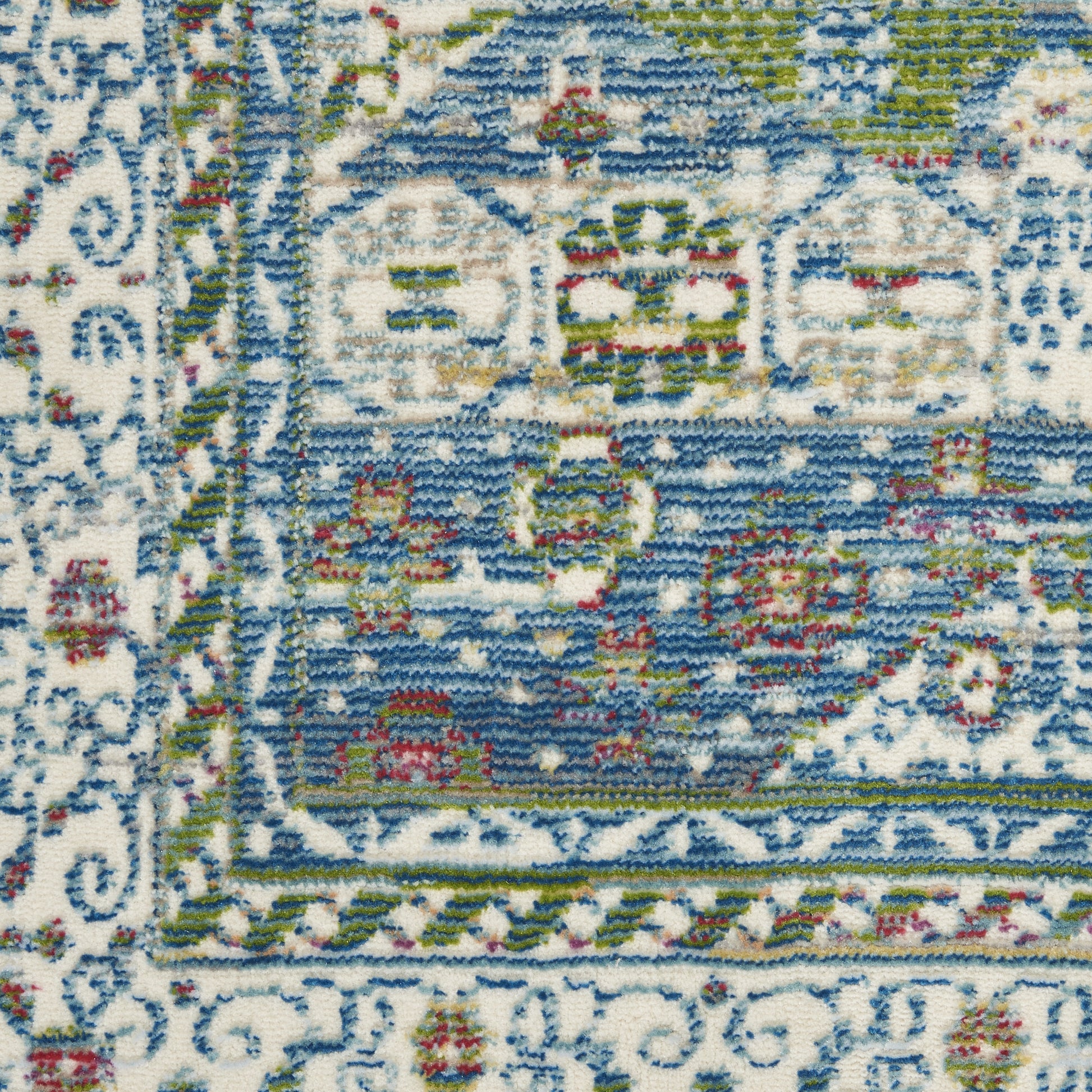 4' X 6' Ivory Blue and Green Oriental Distressed Non Skid Area Rug-4