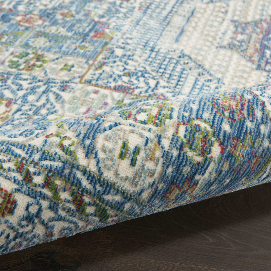 4' X 6' Ivory Blue and Green Oriental Distressed Non Skid Area Rug-5