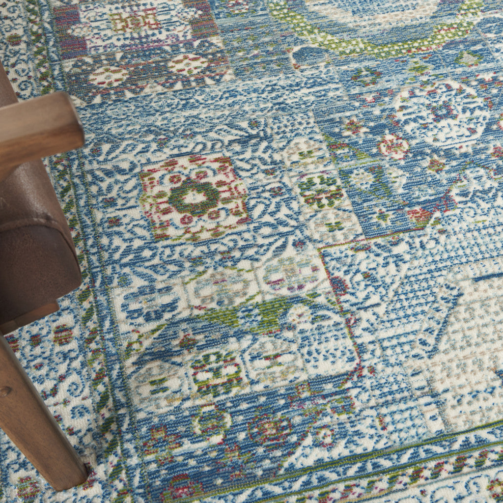 4' X 6' Ivory Blue and Green Oriental Distressed Non Skid Area Rug-8