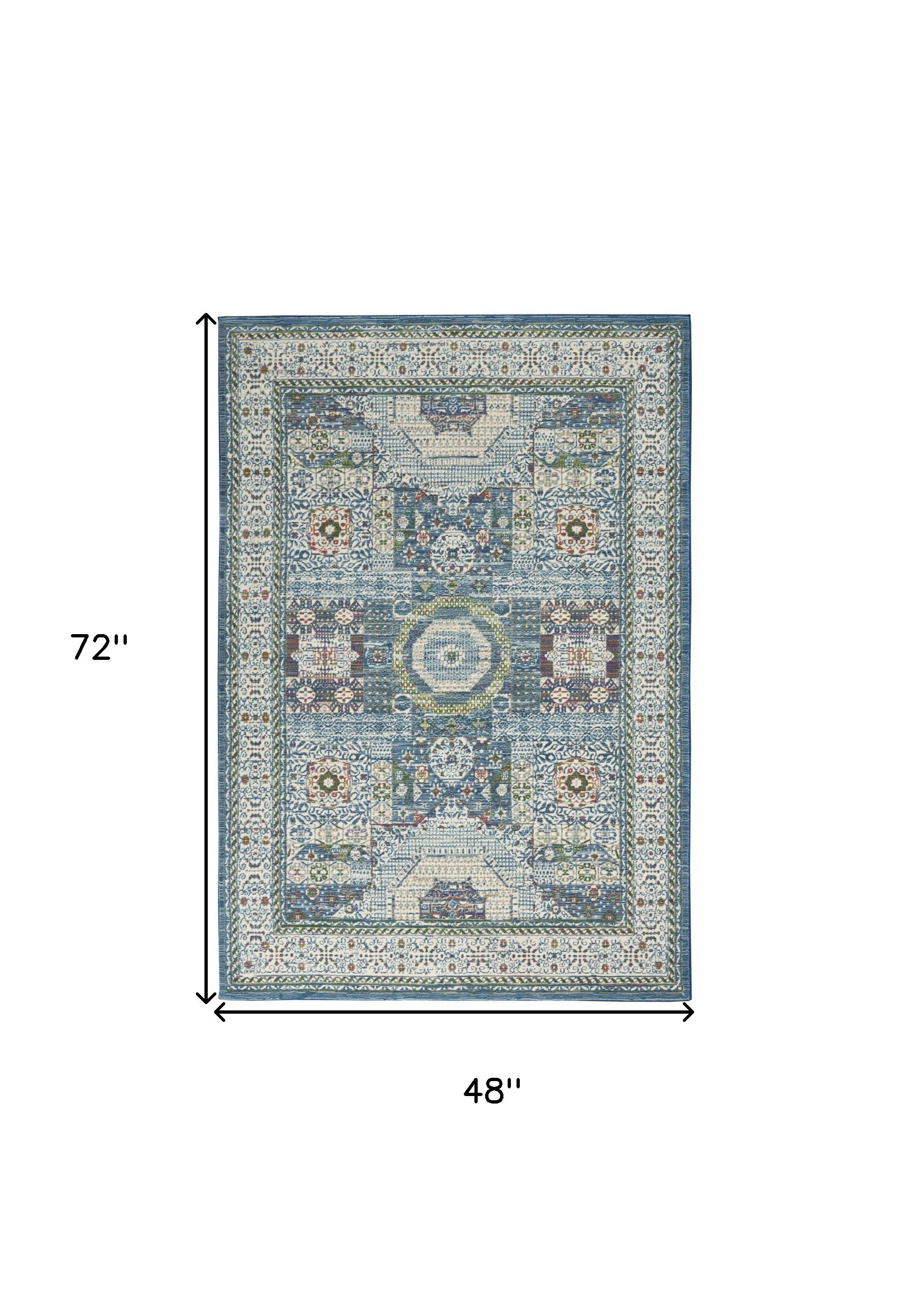 4' X 6' Ivory Blue and Green Oriental Distressed Non Skid Area Rug-2