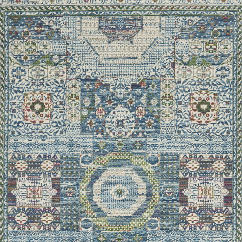 4' X 6' Ivory Blue and Green Oriental Distressed Non Skid Area Rug-6