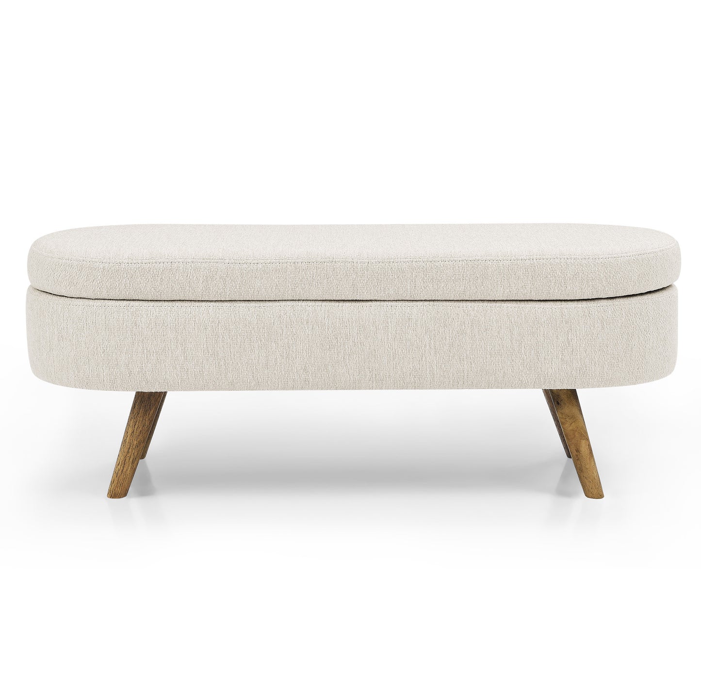 44" Beige and Brown Linen Upholstered Storage Bench with Flip Top-1