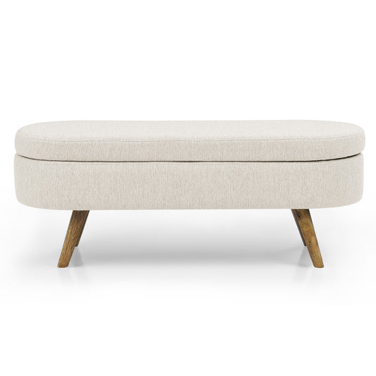 44" Beige and Brown Linen Upholstered Storage Bench with Flip Top-1