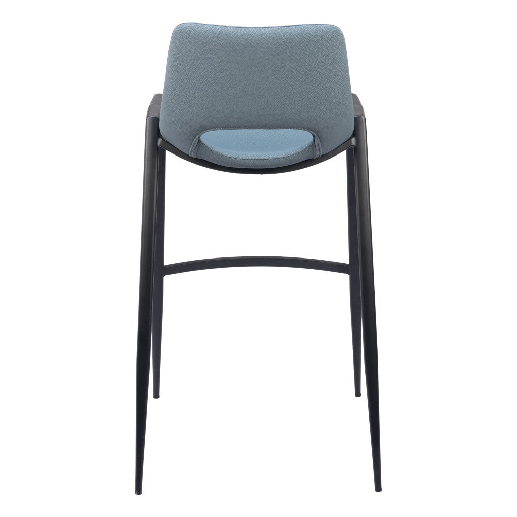 Set of Two 30" Blue And Black Faux Leather And Steel Low Back Bar Height Bar Chairs-4