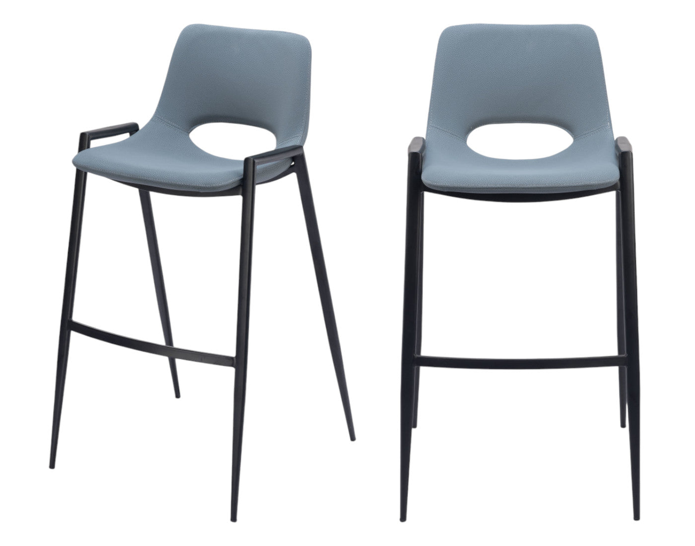 Set of Two 30" Blue And Black Faux Leather And Steel Low Back Bar Height Bar Chairs-6