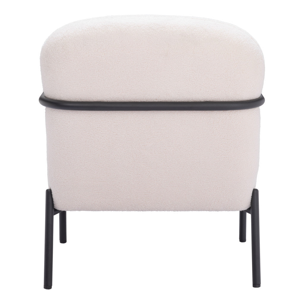 26" Ivory And Black Faux Shearling And Upholstered Arm Chair-3