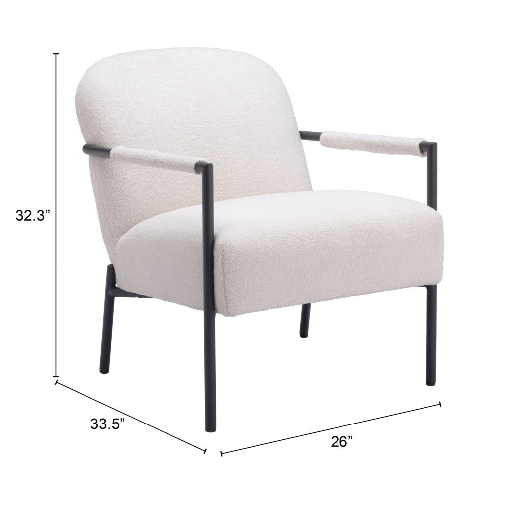 26" Ivory And Black Faux Shearling And Upholstered Arm Chair-8