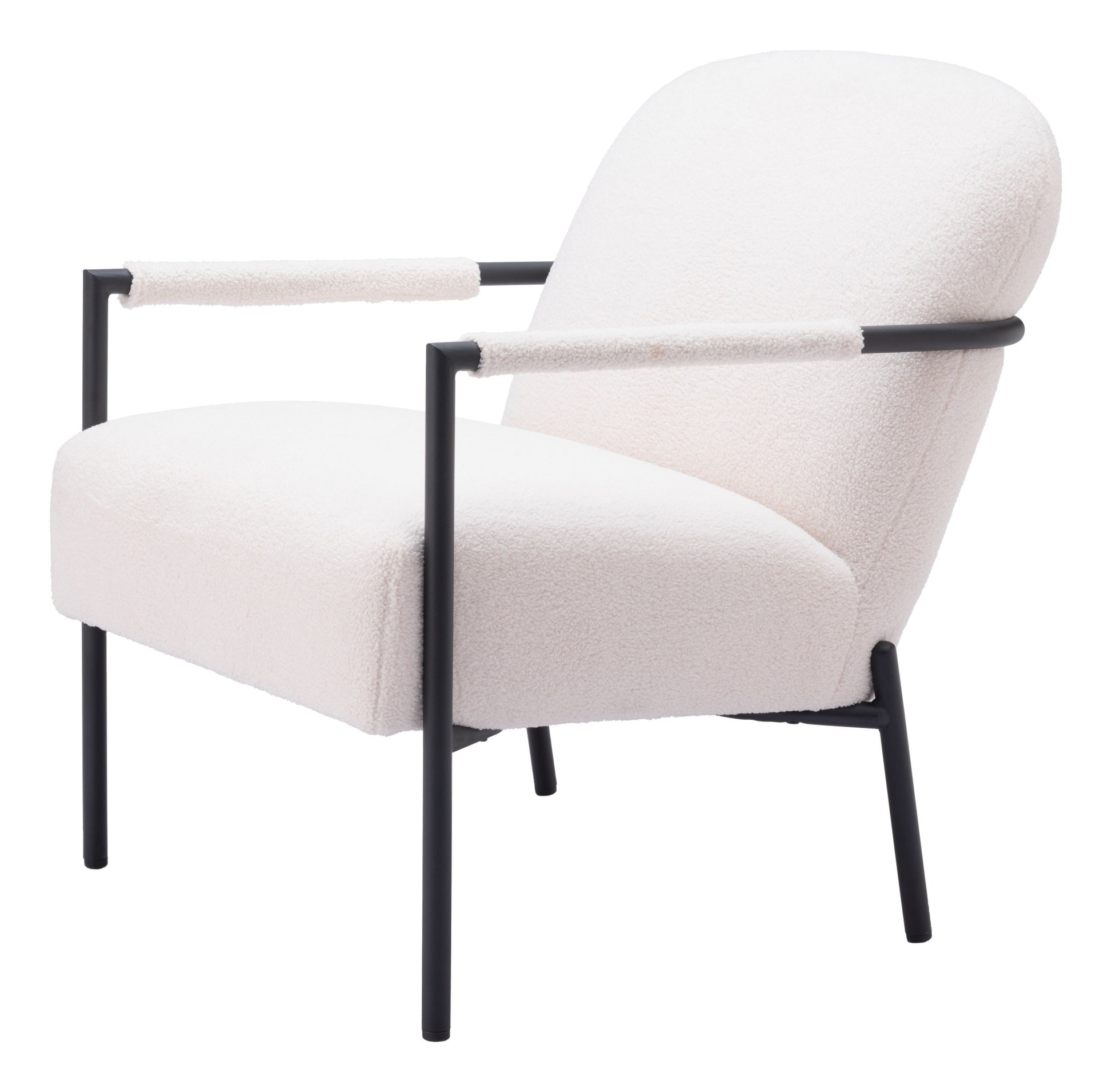 26" Ivory And Black Faux Shearling And Upholstered Arm Chair-4