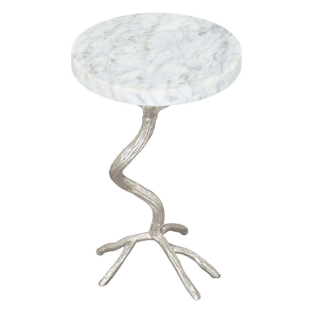 22" Silver And White Marble Round End Table-3