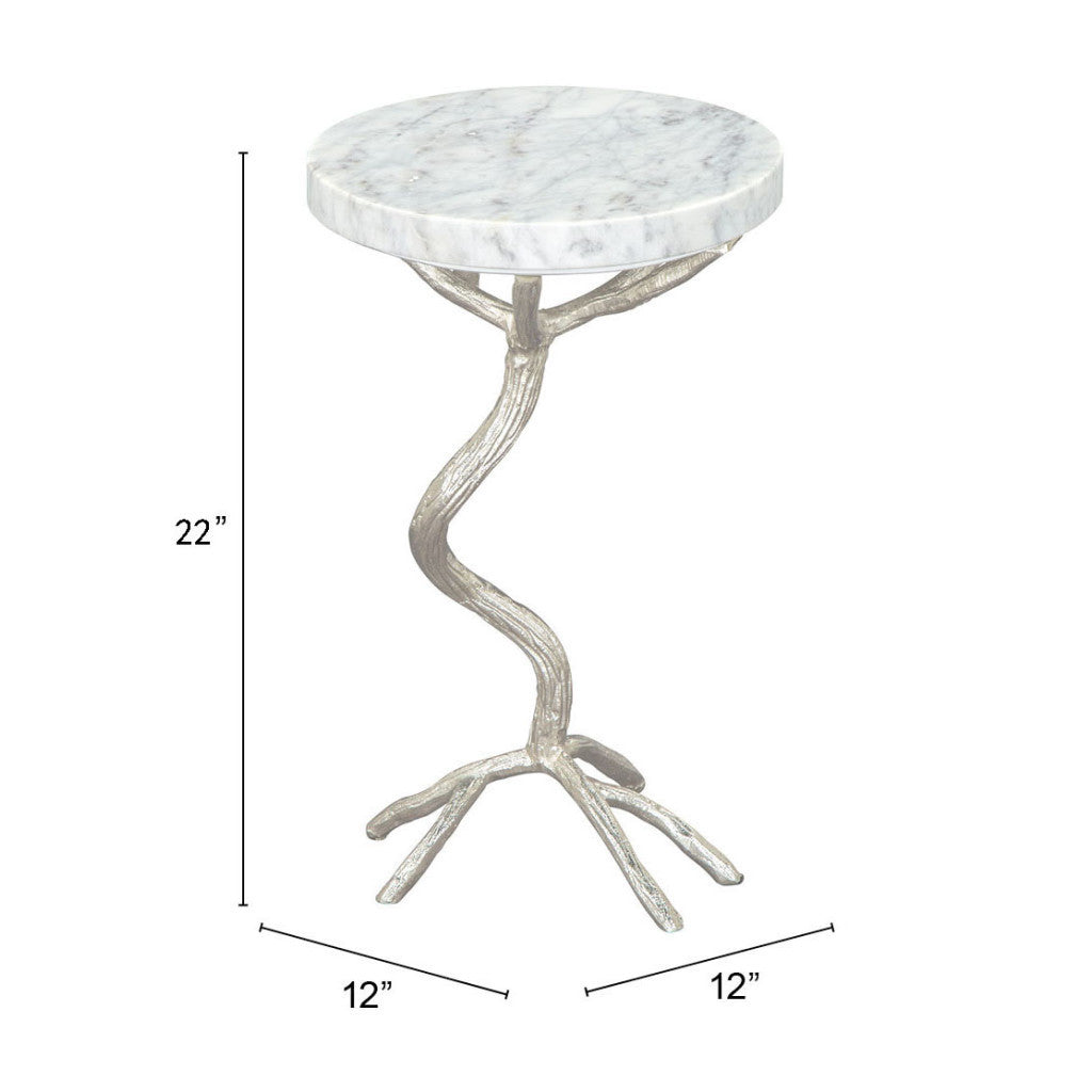 22" Silver And White Marble Round End Table-8