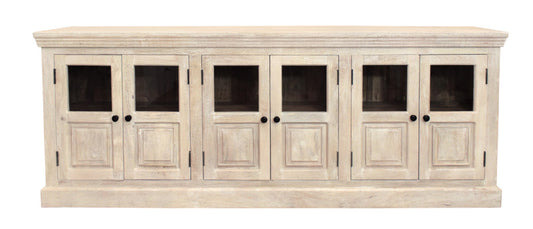 93" Antiqued White Distressed Solid Wood Sideboard with Six Glass Doors-1