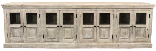 118" Antiqued White Distressed Solid Wood Sideboard with 8 Glass Doors-1