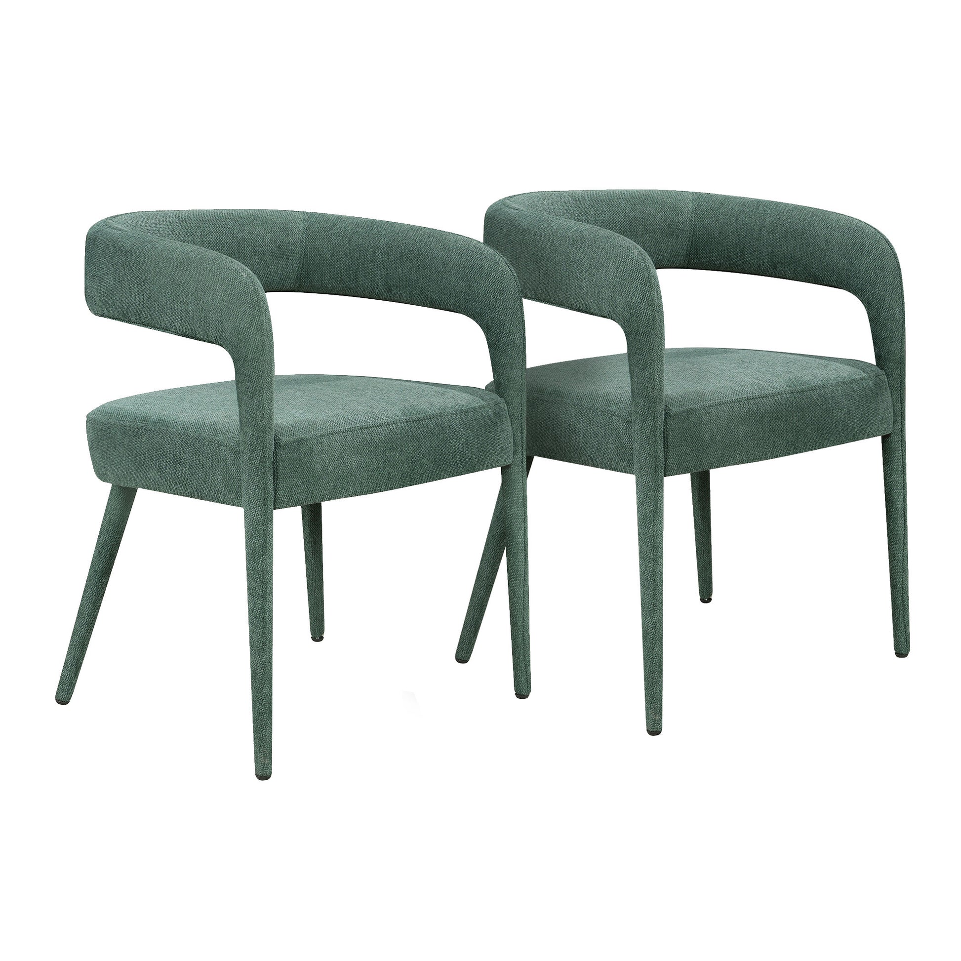 Set of Two Green Upholstered Linen Open Back Dining Side Chairs-1