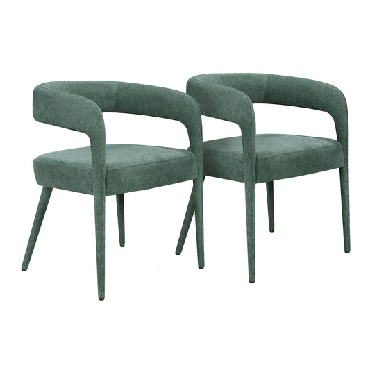 Set of Two Green Upholstered Linen Open Back Dining Side Chairs-1