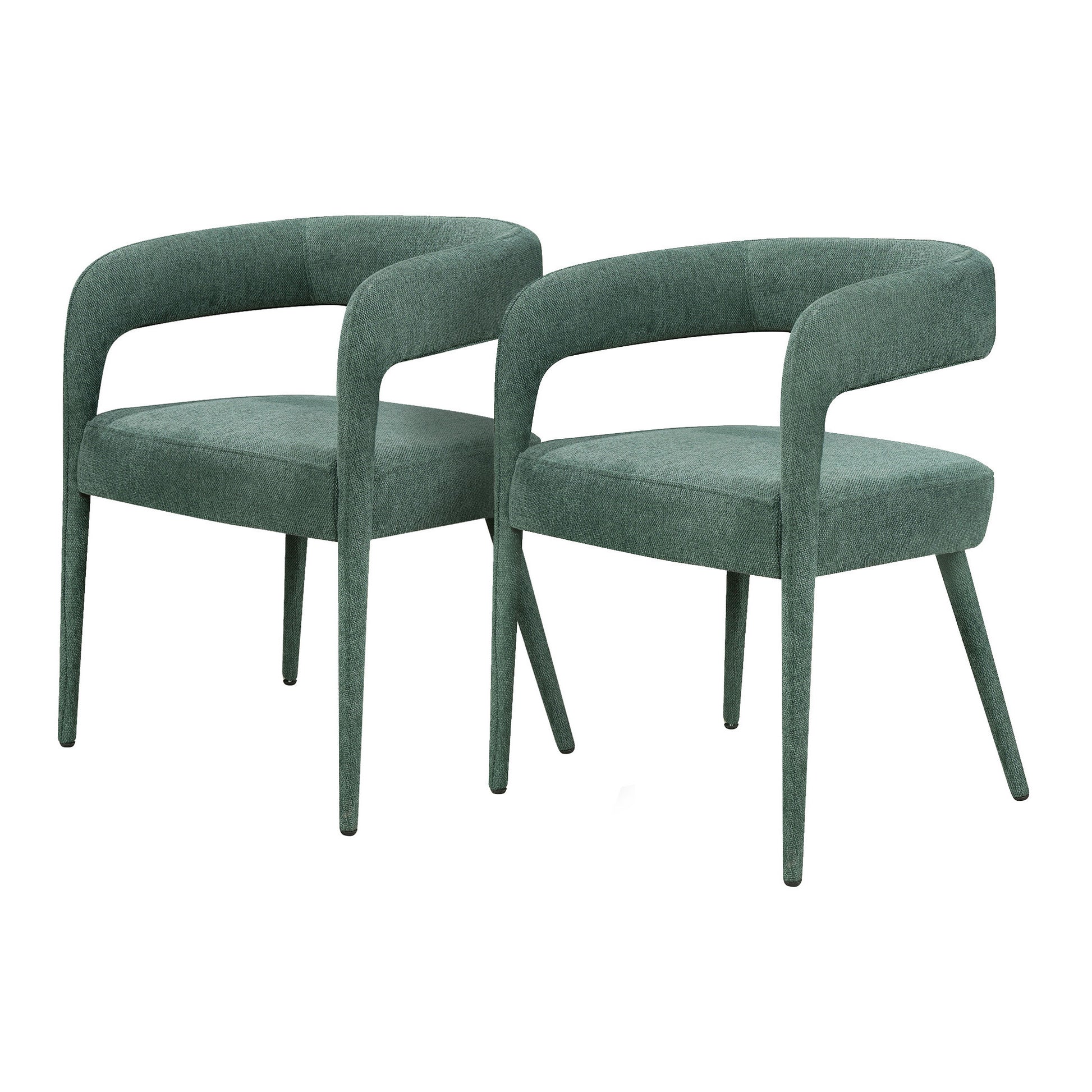 Set of Two Green Upholstered Linen Open Back Dining Side Chairs-4