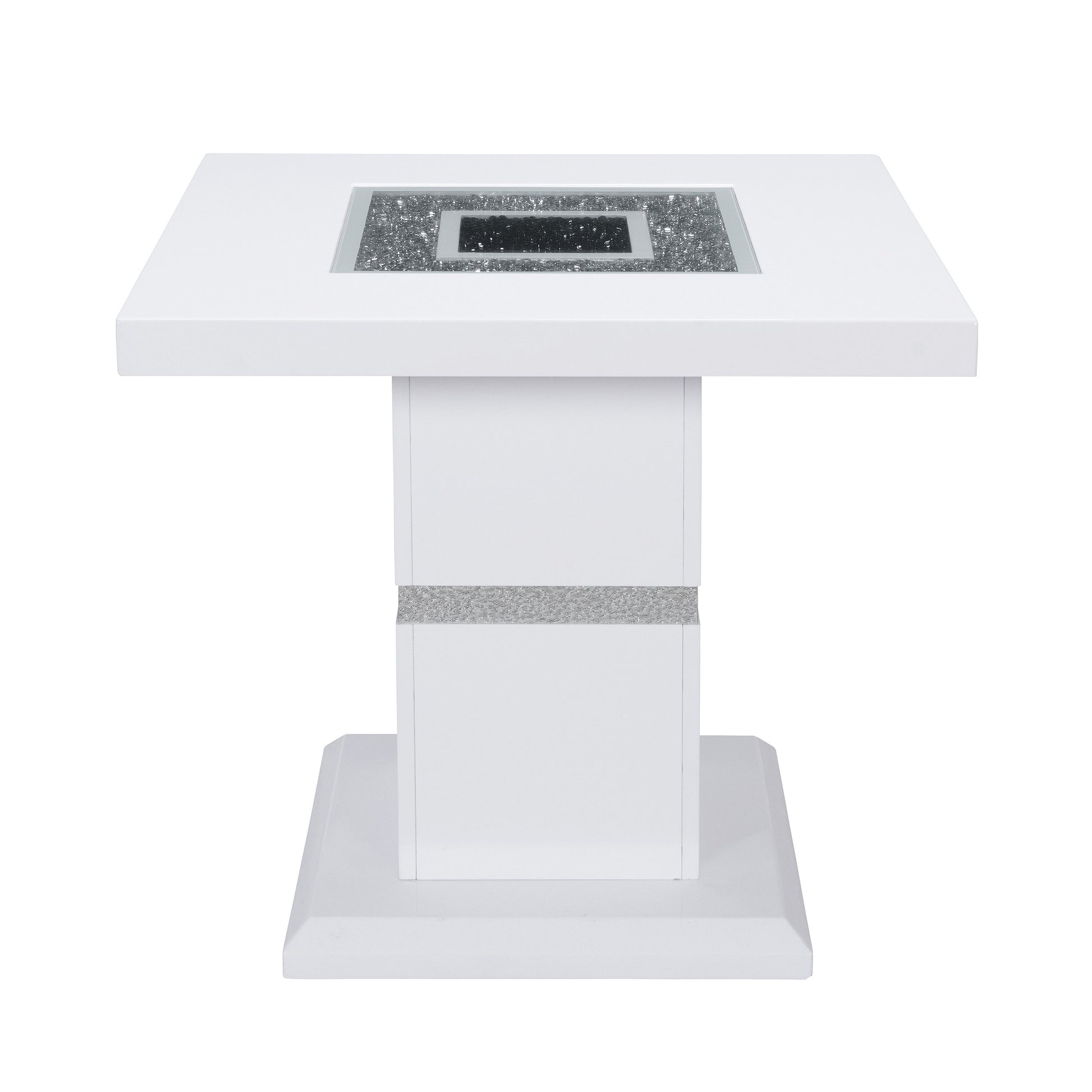 24" White and Silver Glass and Wood Faux Crystal Bling Square Pedestal End Table-1