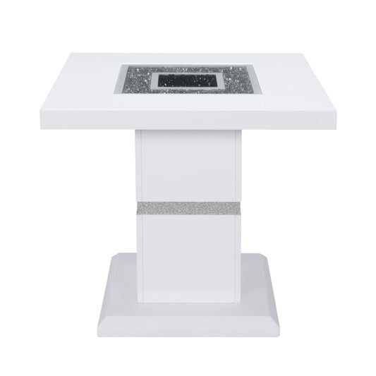 24" White and Silver Glass and Wood Faux Crystal Bling Square Pedestal End Table-1