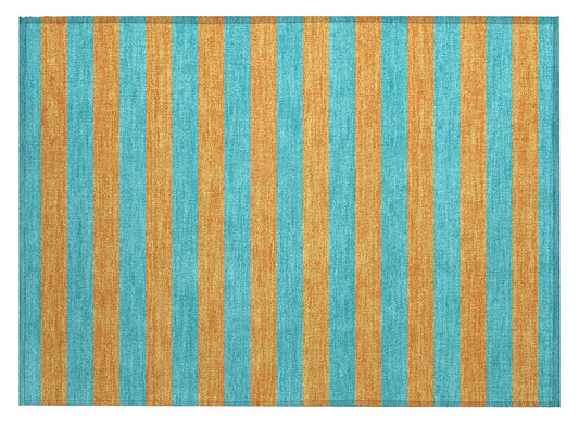 2' X 3' Aqua Striped Washable Non Skid Indoor Outdoor Area Rug-1