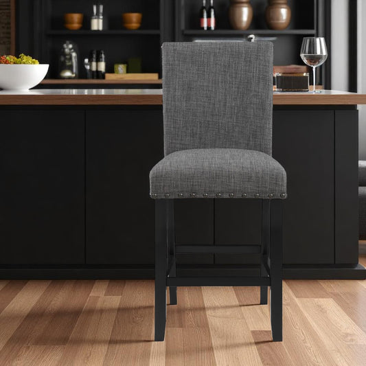 26" Gray and Black Wood and Fabric Counter Height Bar Chair-0