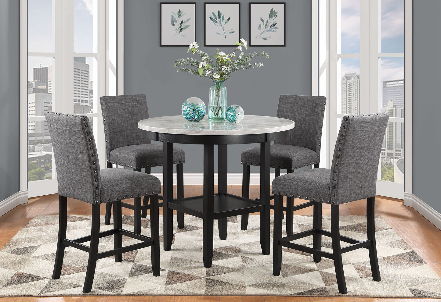 26" Gray and Black Wood and Fabric Counter Height Bar Chair-7