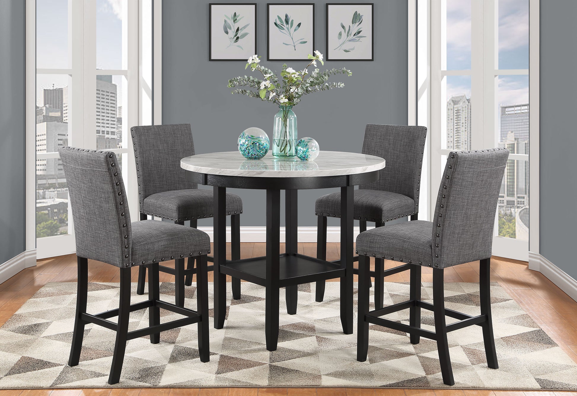 26" Gray and Black Wood and Fabric Counter Height Bar Chair-7